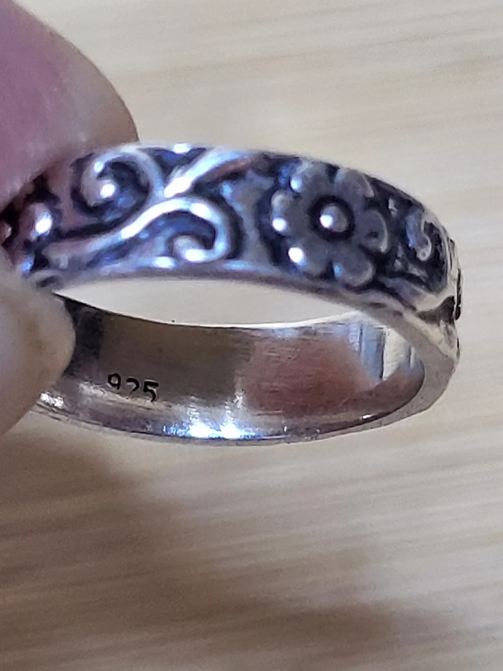925 Sterling Silver Floral Band Ring Sz3.5